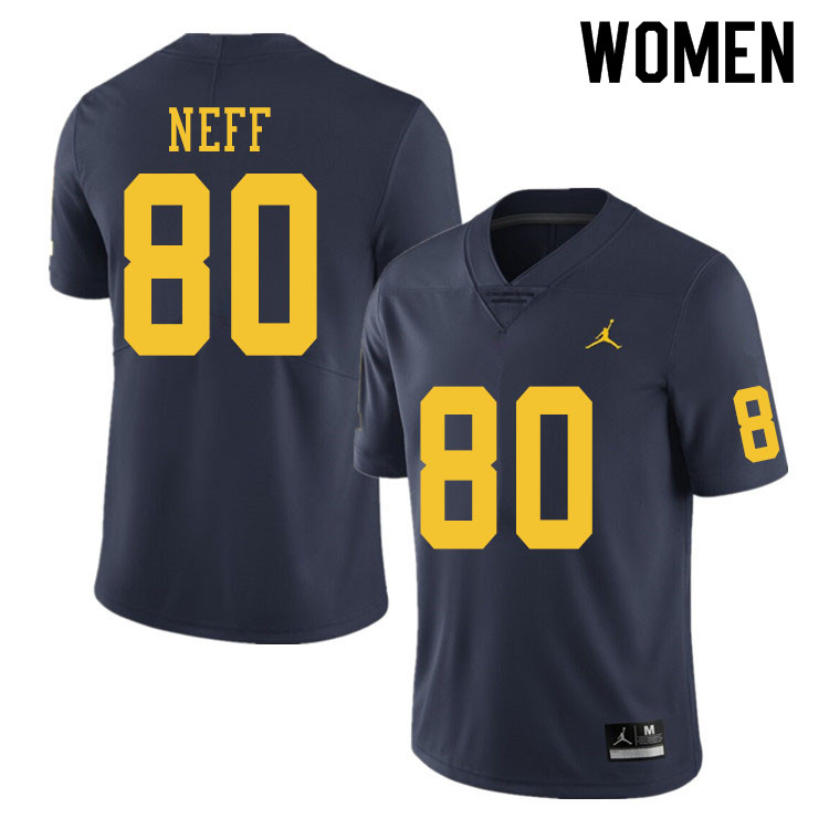 Women #80 Hunter Neff Michigan Wolverines College Football Jerseys Sale-Navy